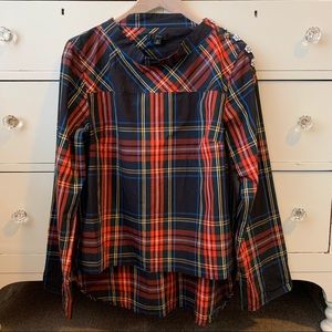 J. crew Stewart Plaid Funnel Neck Holiday Blouse